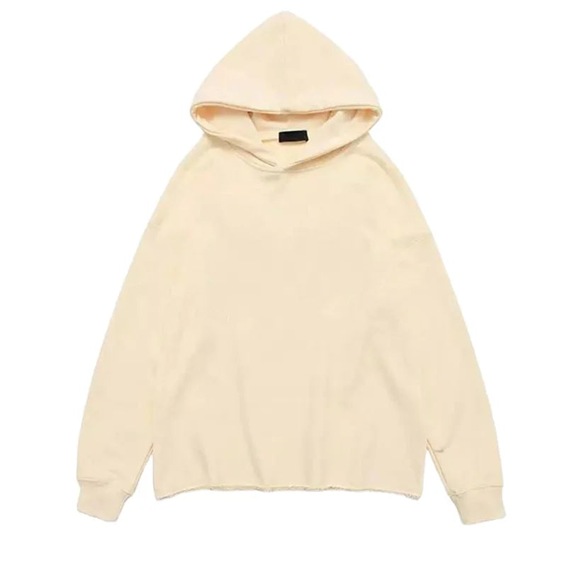 Hot Sale Custom No Drawstring 3D Puff Print Raw Edge Bottom Mens Hoodies Fashion Cut Edge Custom Raw Hem Men Hoodies