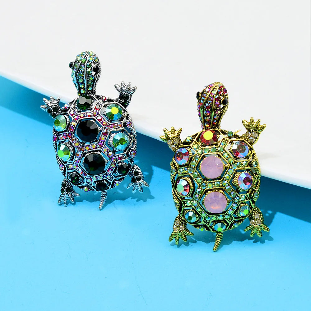 Vintage Gold Turtle Brooches Women Colorful Rhinestone Crystal Animal Turtle Brooch Pin Accessory