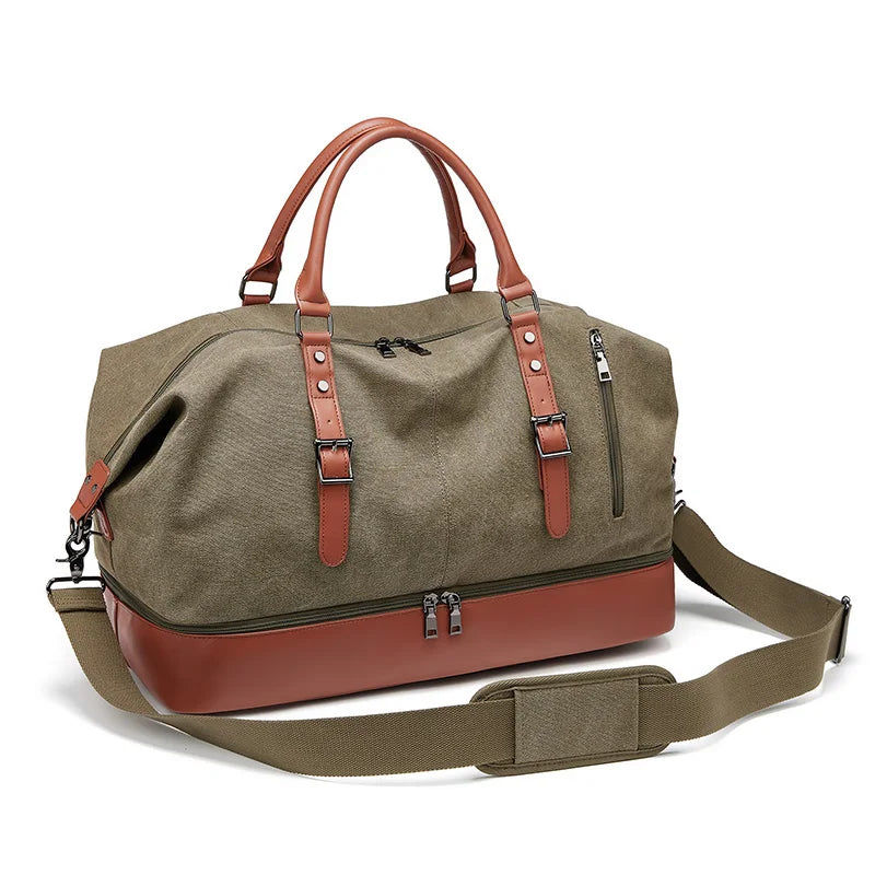 Factory Wholesale Fashion Leather Large Capacity Vintage Luggage Casual Tote Bags Canvas Travel Duffle Bag