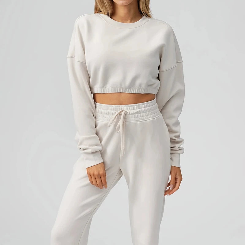 Custom Heavyweight Pullover Warm Fleece Cotton Long Sleeve Crop Crewneck Embroidered Print Logo Women Fit Cropped Sweatshirts