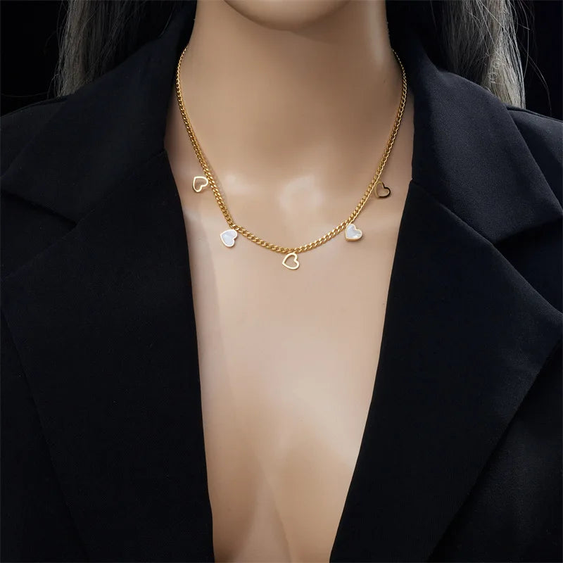New Arrival Stainless Steel Multi Heart Charm Necklace Tarnish Free 18k Gold Plated Necklace for Women