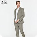 Khaki Men's Korean Style Wedding Groom's Business Casual Slim Formal Wool Silk Breathable Suit
