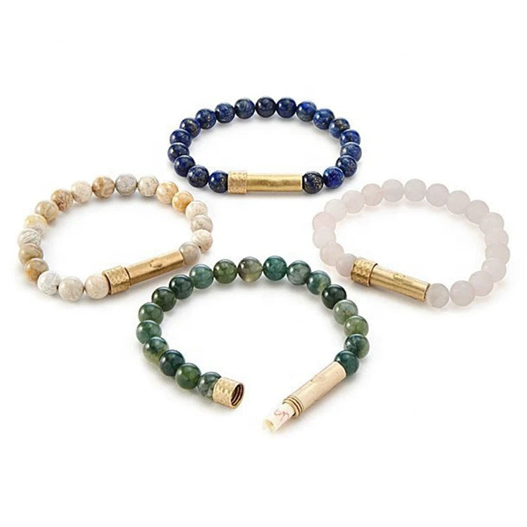 Discount Natural Stone Crystal Amethyst Beads Elastic Tube Hidden Secret Message Bracelet