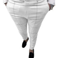 New Fashion Plaid Printed Pencil Pants for Mens Mid Waist Button Trouser Male Formal Summer Casual Long Pants