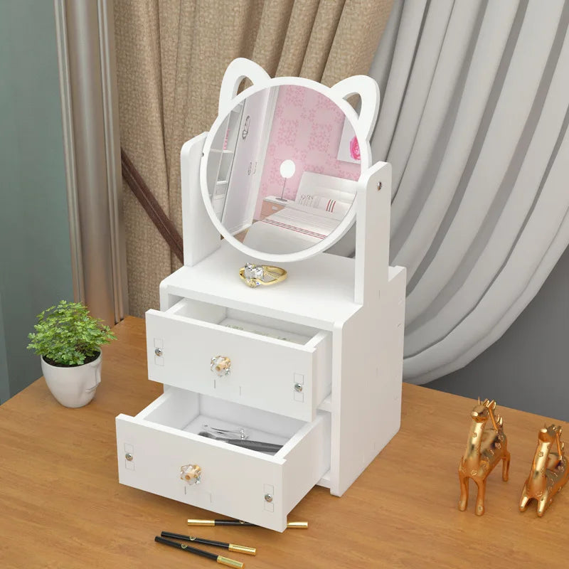 New 2024 Makeup Mirror Portable Girl Desktop Dressing Mirror Student Dormitory Dressing Table Simple Mirror With Storage Box