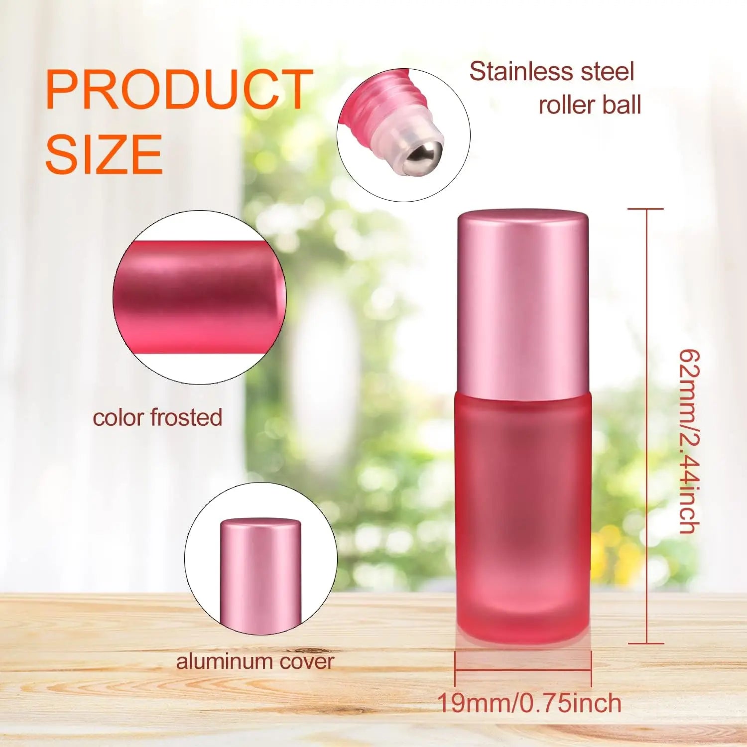 Refillable 5ml Colorful Frosted Thick Glass Roller Bottles With Stainless Steel Roller Balls