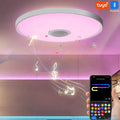 Smart LED Minimalist White Remote Control TUYA App RGB Color Changing Plastic Material Ceiling Light with Speaker for Bedroom