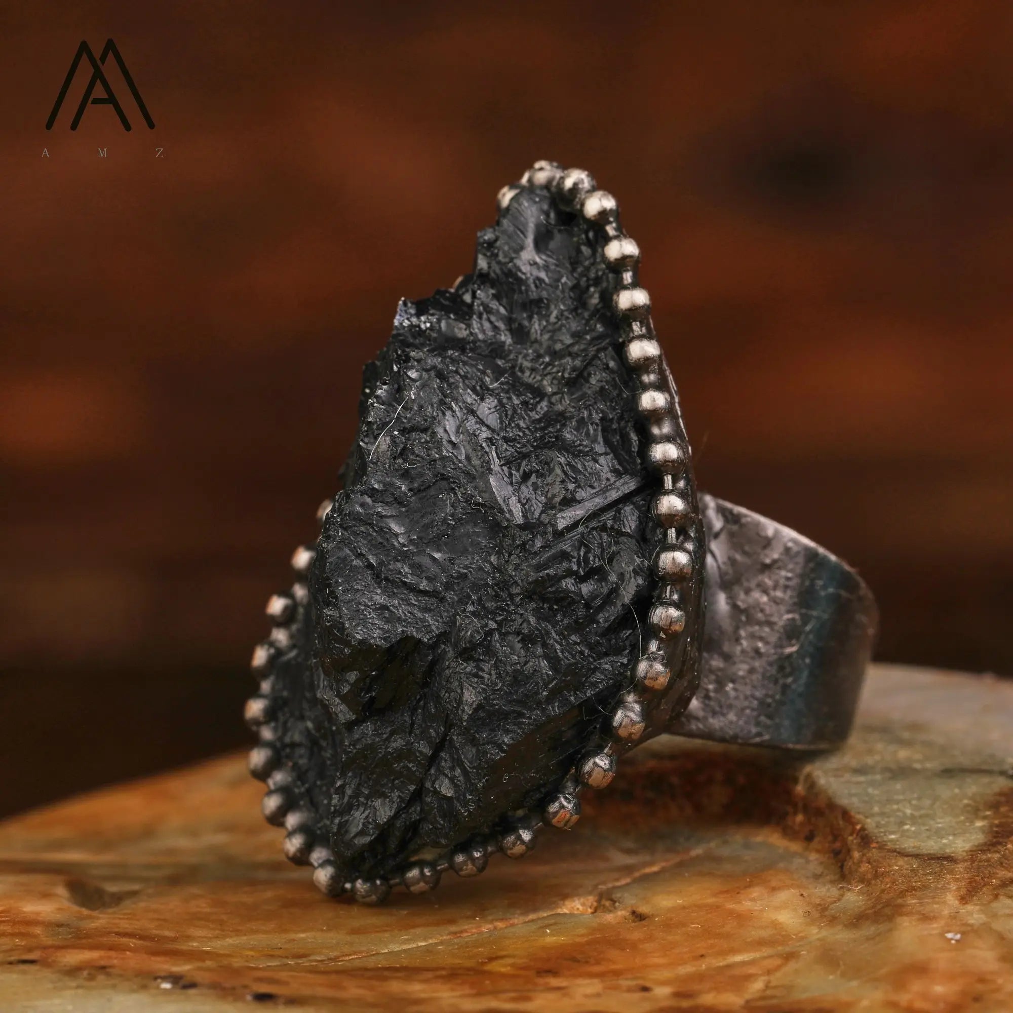 Raw Tourmaline Ring Men Fashion Jewelry Black Tourmaline Vintage Rings Handmade Gifts