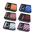Men's Business Tie and Hanky Set Striped Silk Polyester Neck Ties for Men Pocket Square Cufflinks Necktie Set in Black Gift Box