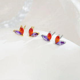 Simple Fashion Stainless Steel Jewelry INS Style Ladies Leaf Charms Zircon Stud Earrings for Women Jewelry Gift