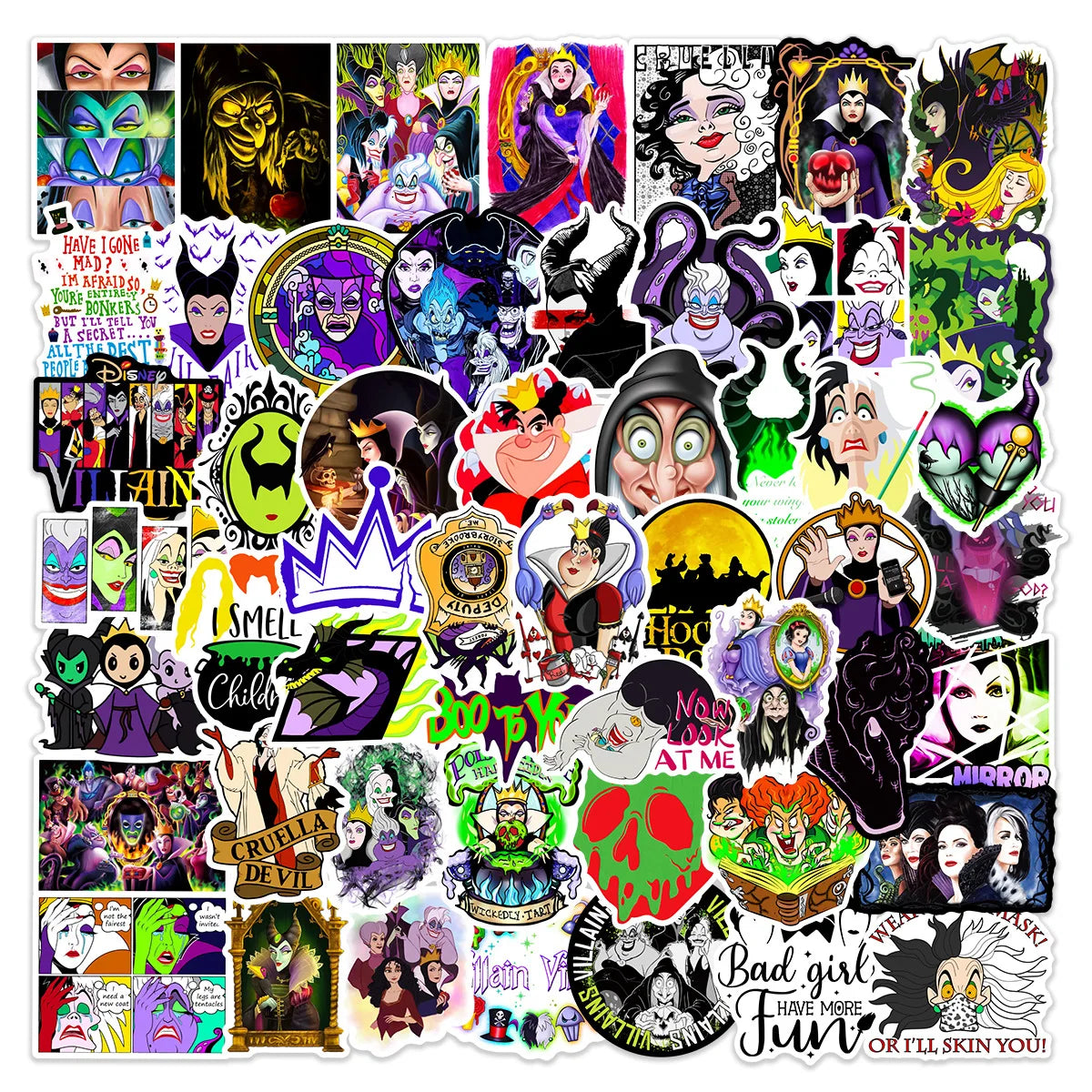 50Pcs Classic American Cartoon Bad Evil Witch Decorative Stickers for Kid Book Phone Waterproof 90s Cartoon Sticker