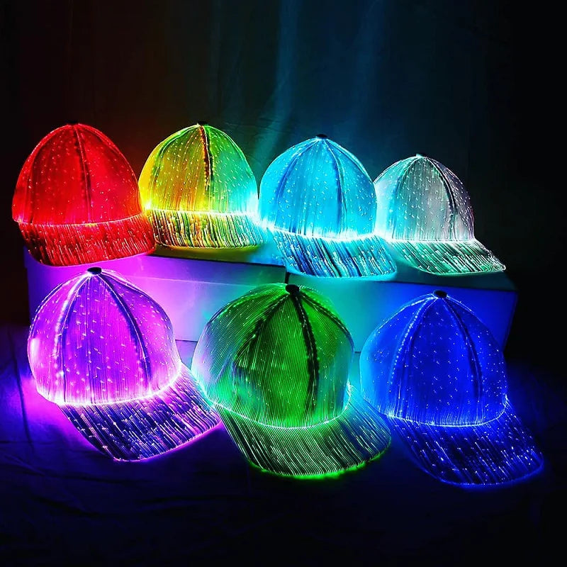 Fiber Optic LED Hat 7 Colors Luminous Glowing Hip Hop Baseball Hats USB Charging Light up Even Party Led Color Changing Hat