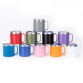 Custom Logo Printed Stainless Steel Cup 12oz Double Wall Tumbler Coffee Travel Mug With Lid and Handle