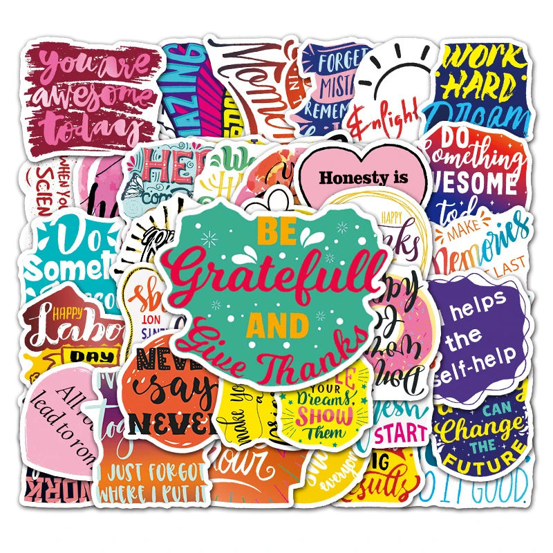 50Pcs Learning English Motivational Letter Graffiti Stickers for Laptop Luggage Bottle Phone Custom Label