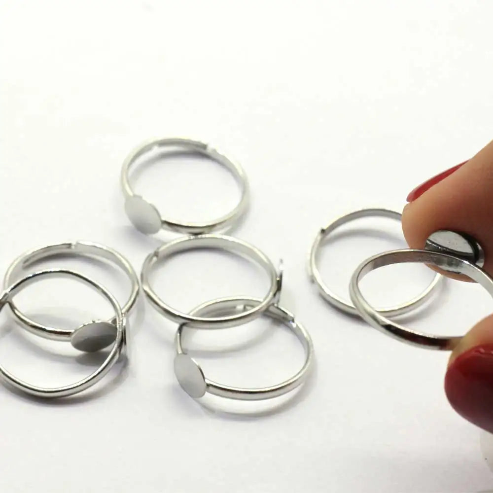 1000Pcs Iron Blank Ring  Flat Back Ring Setting Base for 17MM Gemstone Bottom Tray Jewelry Making Accessories Connector