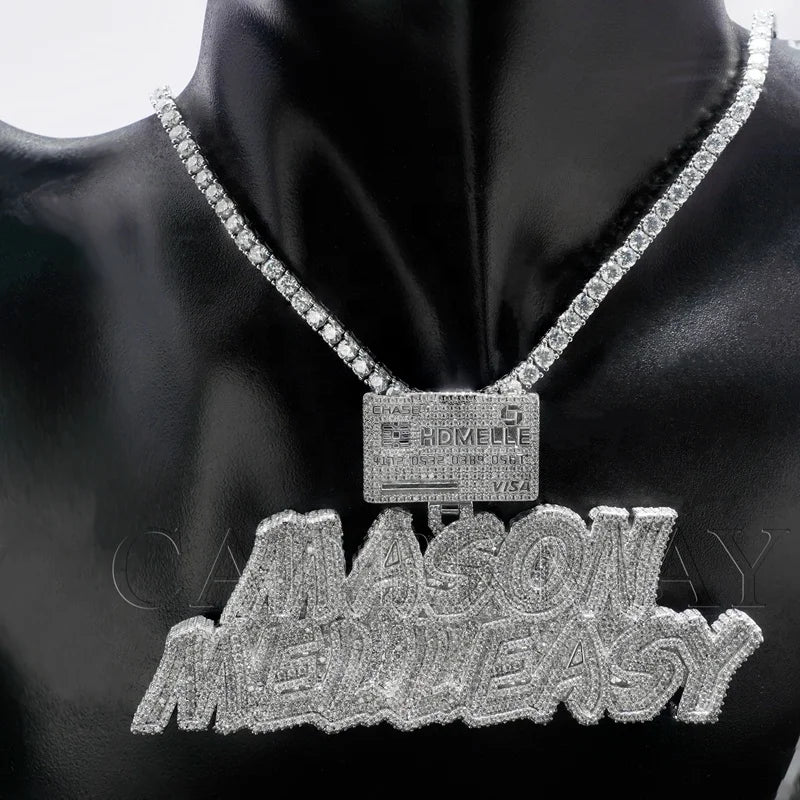 Customized S925 Ice Out D VVS  3inchesX1.2inches  Letter  Hiphop Moissanite Pendant Pass Diamond Tester  Moissanite Jewelry