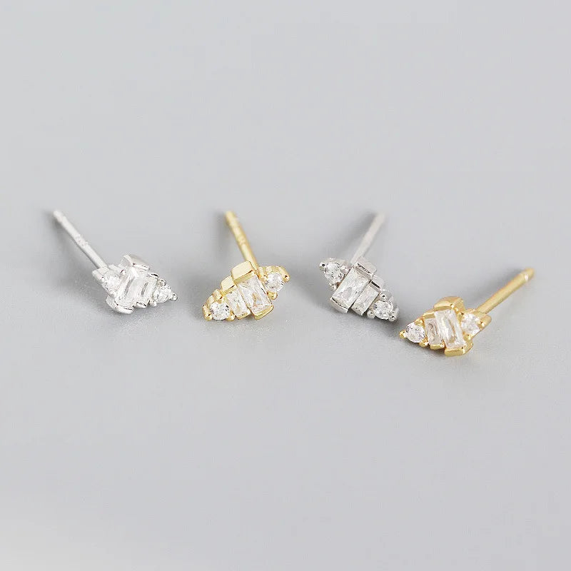 2022 NEW 925 Sterling Silver INS Minimalist Cubic Zirconia Gold Plated Stud Earring for Women