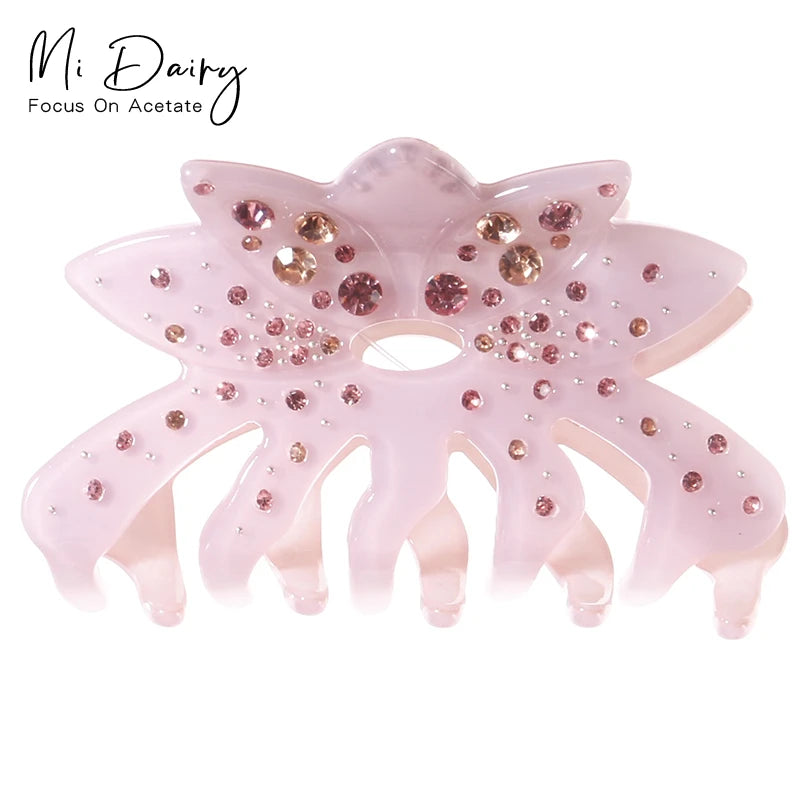 Mi Dairy New Arrival Star Shape Diamond pink Hair Claw Multicolour Acrylic Printing Translucent Hair Clips 223484