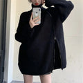 Autumn New Fashion Women's Casual Knitted Sweater High Neck Double Head Oblique Zipper Thick Long Top Solid Pattern for Winter