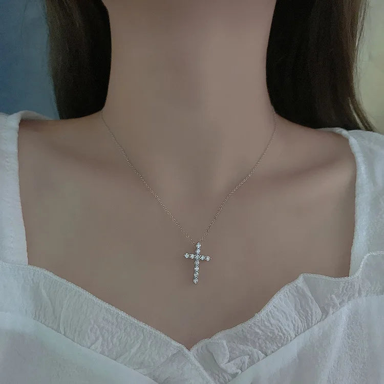 Wholesale 925 Sterling Silver Diamond Trend Pendant Women Jewelry Gift Custom Chain Cross Necklace