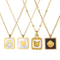 Natural Shell Heart Pendant Exquisite Women Stainless Steel Smile Charm 18K Gold Plated Square Shell Necklace