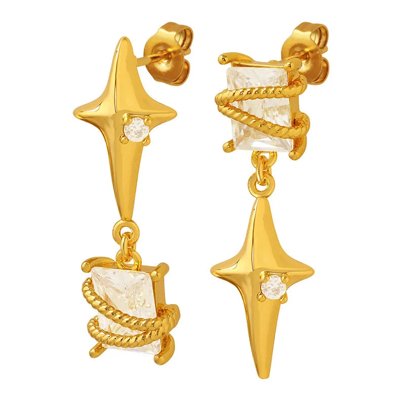 BJG0177E Stainless Steel Cuff Earrings for Women 18K Gold Plating White CZ Cross Zircon Diamond Star Studs Elegant Studs Design
