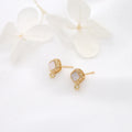 Simple Design 14K Gold Plated Inlaid Shell Textured Small Square Charm Stud Earrings
