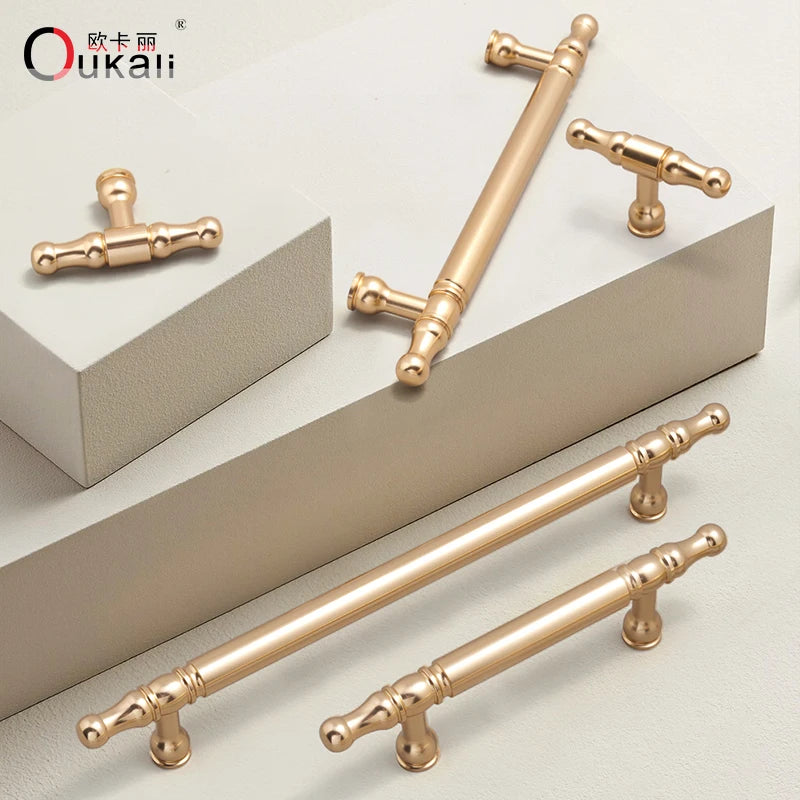 Oukali Luxury Antique Coffee Silver Black Gold Solid Kitchen Cabinet Knurled Aluminum Handle