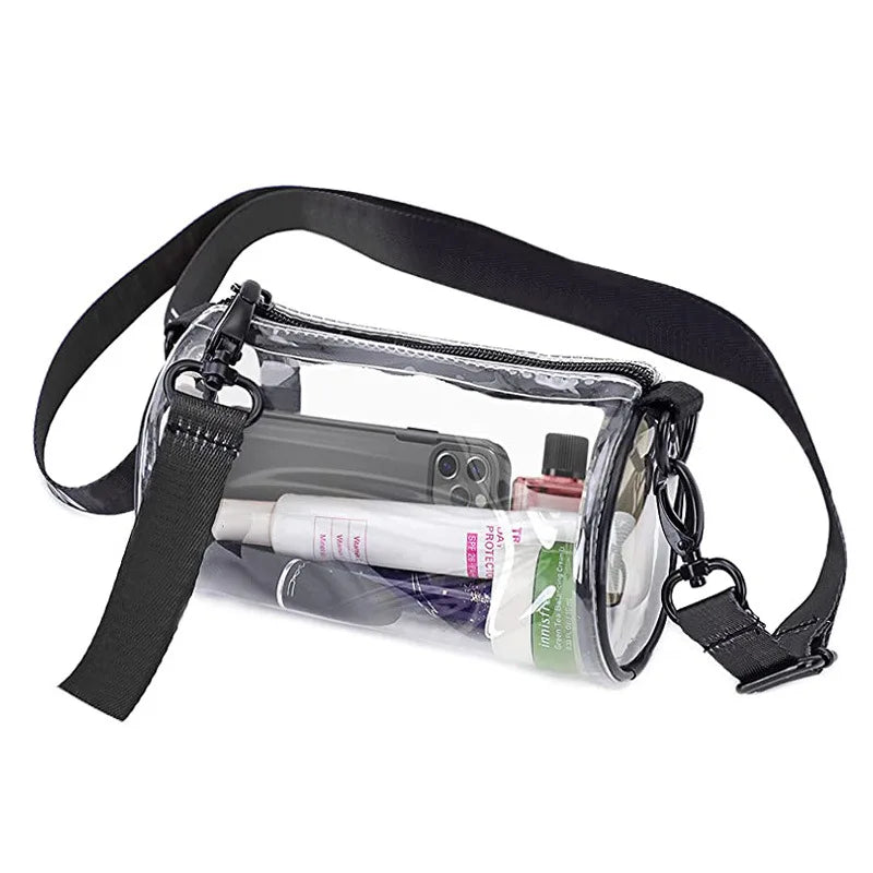 New Transparent Pvc Cylinder Messenger Bag Stadium Visible Handbag Small Change Mobile Phone Storage Bag
