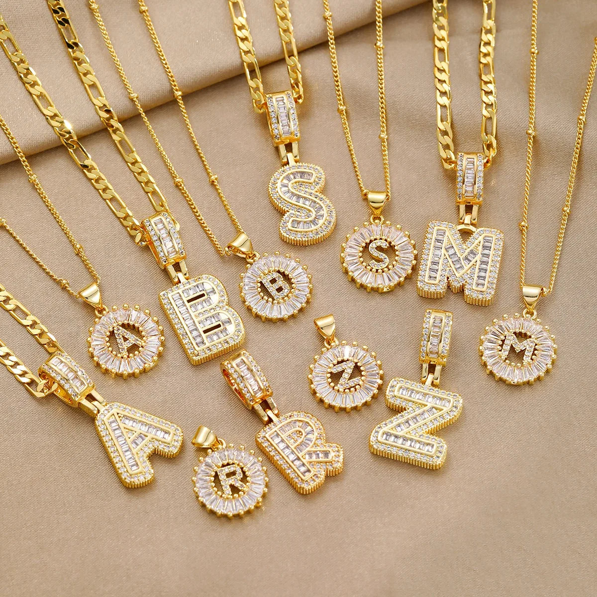 Zirconium Gold-Plated Pendant Necklace with Link Chain Fashionable Letter-Shaped Chokers for DIY Jewelry Accessory Matching