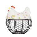 Cute Ceramic Chicken Egg Basket with Wire Frame Animal Shaped Eco-Friendly Storage for Home Kitchen