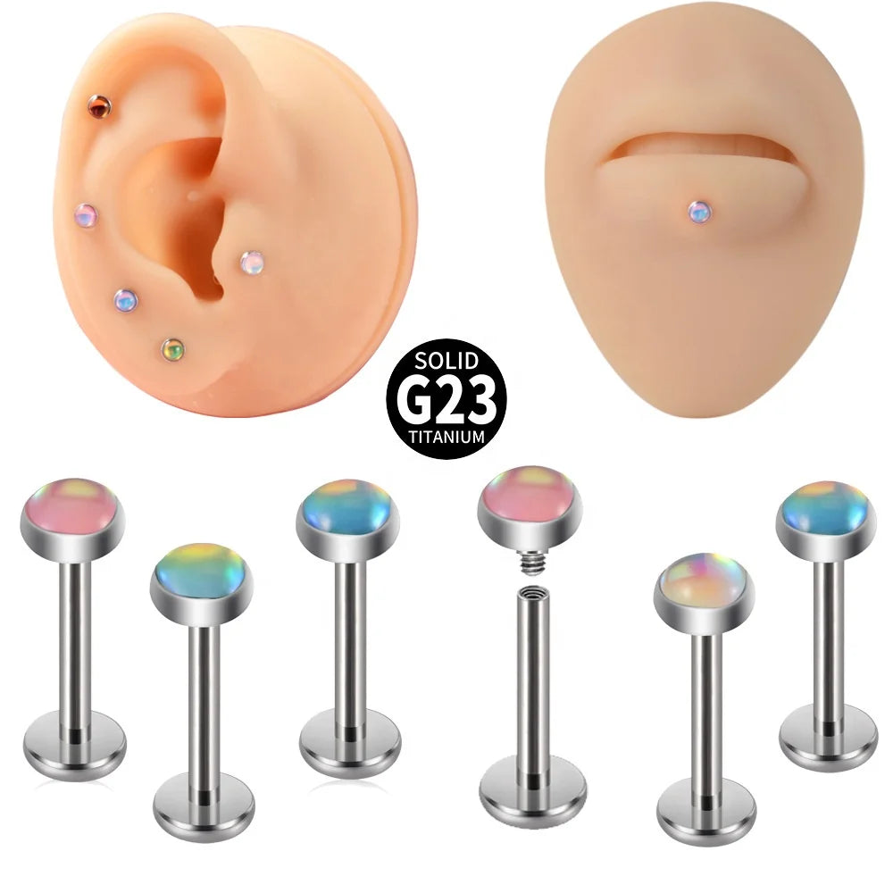 G23 Titanium Labret Flash Film Epoxy 4mm Top Glitter Bling Lobe Helix Tragus Internal Thread Lip Piercing Jewelry Cute Weddings