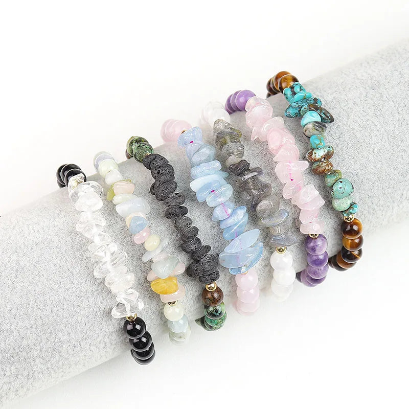 Wholesale Natural Colour Stone BraceletGraduated Round and Chip Healing Gemstone Durable Stretch Cord Bracelets for Women Gift