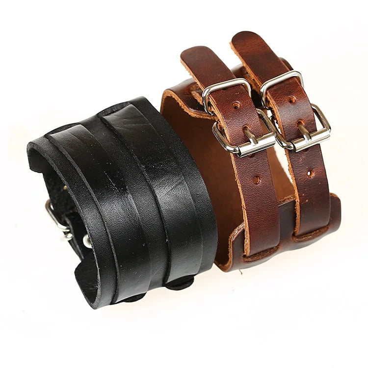 Wholesale Punk Style Wide Leather Bracelets & Bangles Genuine Leather Wristband Men Cuff Bracelet Charm Wrap Arm Jewelry