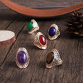 Vintage Gemstone Ring Personalized Gold Plated Oval Colorful Natural Stone Ring for Women