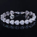 Luxuries Women Jewelry Silver Plated Colorful Cubic Zircon Crystal Wedding Party Heart Tennis Bracelet