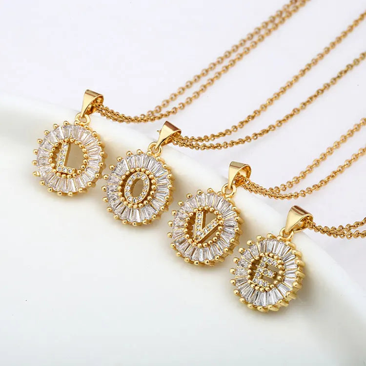 SC Fashion 26 Letter Pendant Stainless Steel Necklace Jewelry Women Luxury Iced Out Cubic Zirconia 18k Gold Initial Necklaces