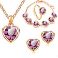 Fashion love Heart Crystal Pendant Clavicle Necklace Earring Ring 4pcs Set Jewelry Set Accessories Gift for Women Lover