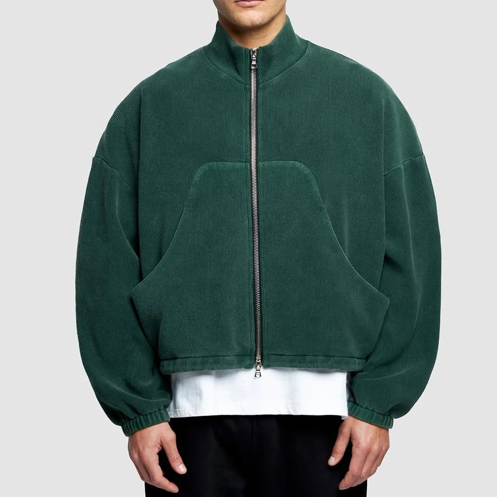 Custom Blank Oversized Short No Hood Zipper Jacket Big Pocket Cropped Boxy Fit Double Zipper Corduroy for Men Corduroy Jacket