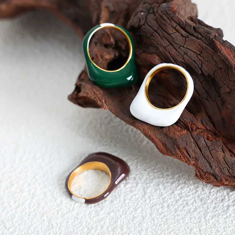 Sweet Candy Color Enamel Index Finger Rings Titanium Stainless Steel Colorful Oil Dripping Tail Ring for Women Ladies
