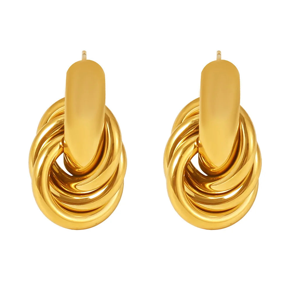 2024 Simple Circle Line Winding Ear Studs Design Light Luxury Stainless Steel Statement Geometric Twisted Earrings