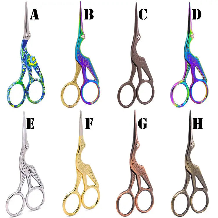 Beauty Manicure Folding Scissors Pointy Head Curved Antique Tailoring Scissor Sewing Tool Embroidery Crane Bird Scissor