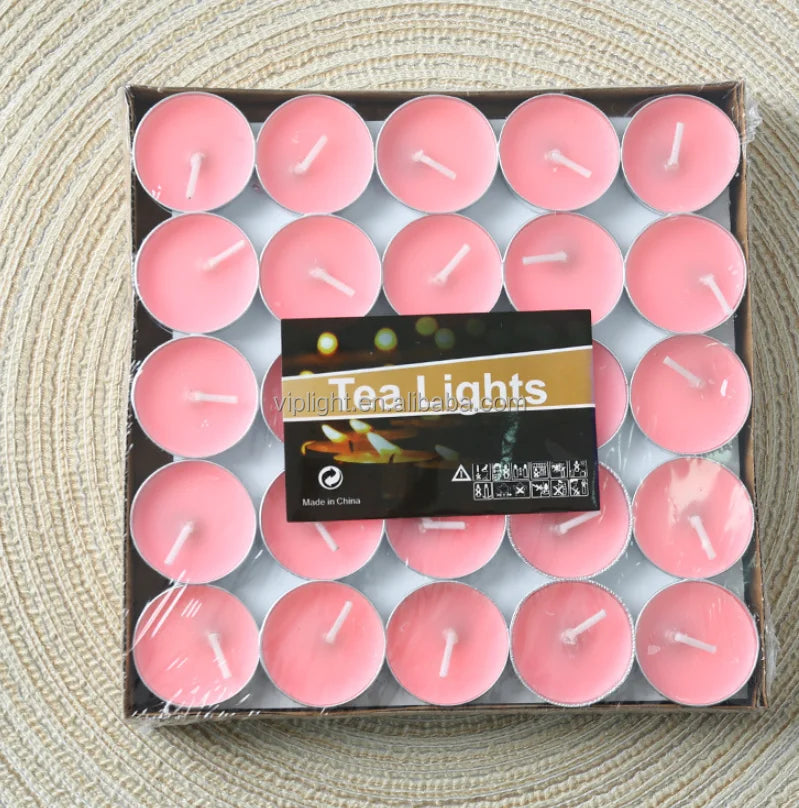 Wholesale 50pcs pink Paraffin Wax Candles Wedding Home Decoration Tea Light Candles