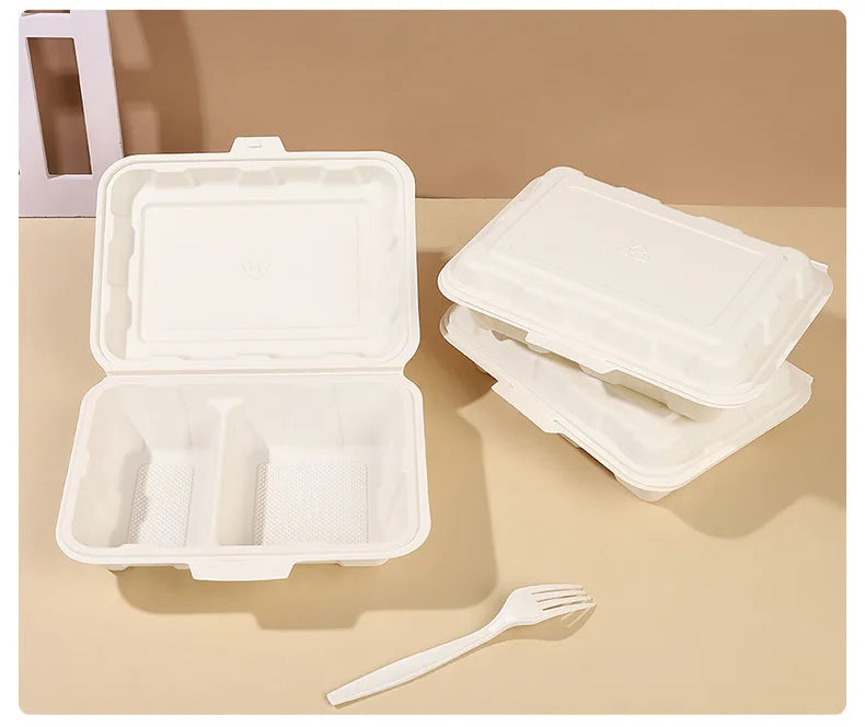 9*6 Inch Eco-friendly Compostable  Disposable Wholesale Cornstarch 3 Compartments  Lunch Box