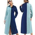 Y218550 Trendy Plus Size Denim Dresses Women Casual Turn-down Collar Color Block Long Coat Women Jeans Dresses for Ladies
