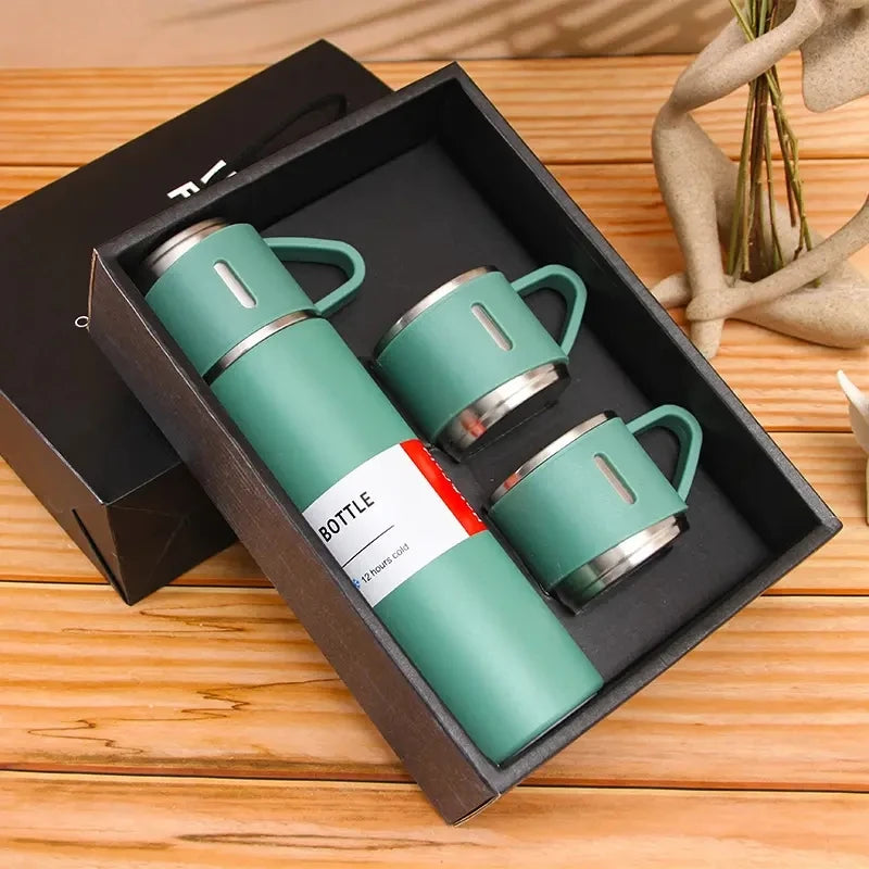 Wholesale 500ml Business Gift Travel Mug Cup Double Wall 304 Stainless Steel Thermos Bottle Vacuum Water Bottle with 2 Cups