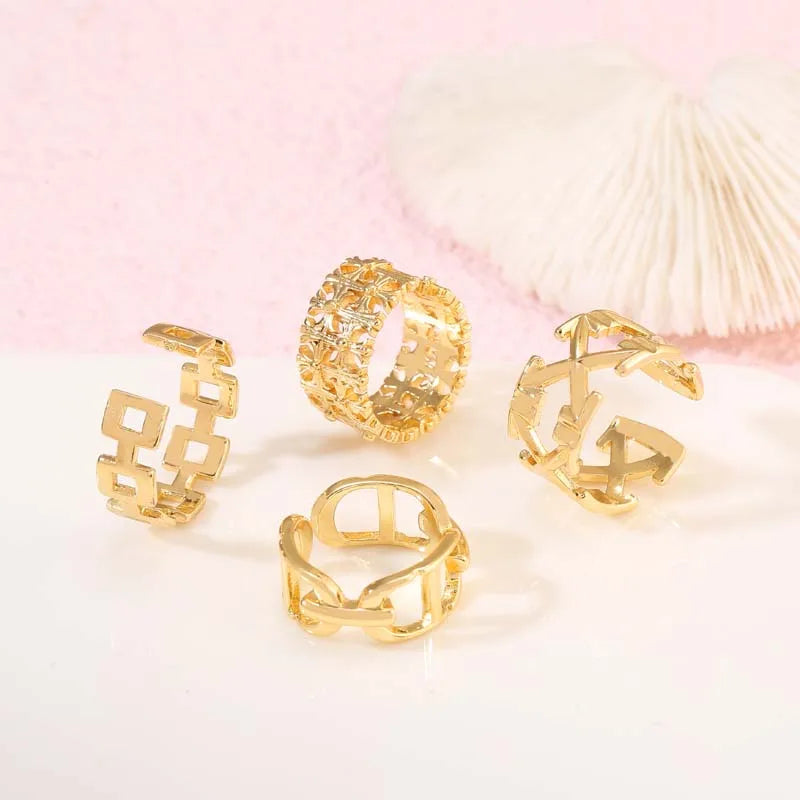 Hot Sale New Trendy Adjustable 14K Gold Plated Brass Punk Statement Ring for Women