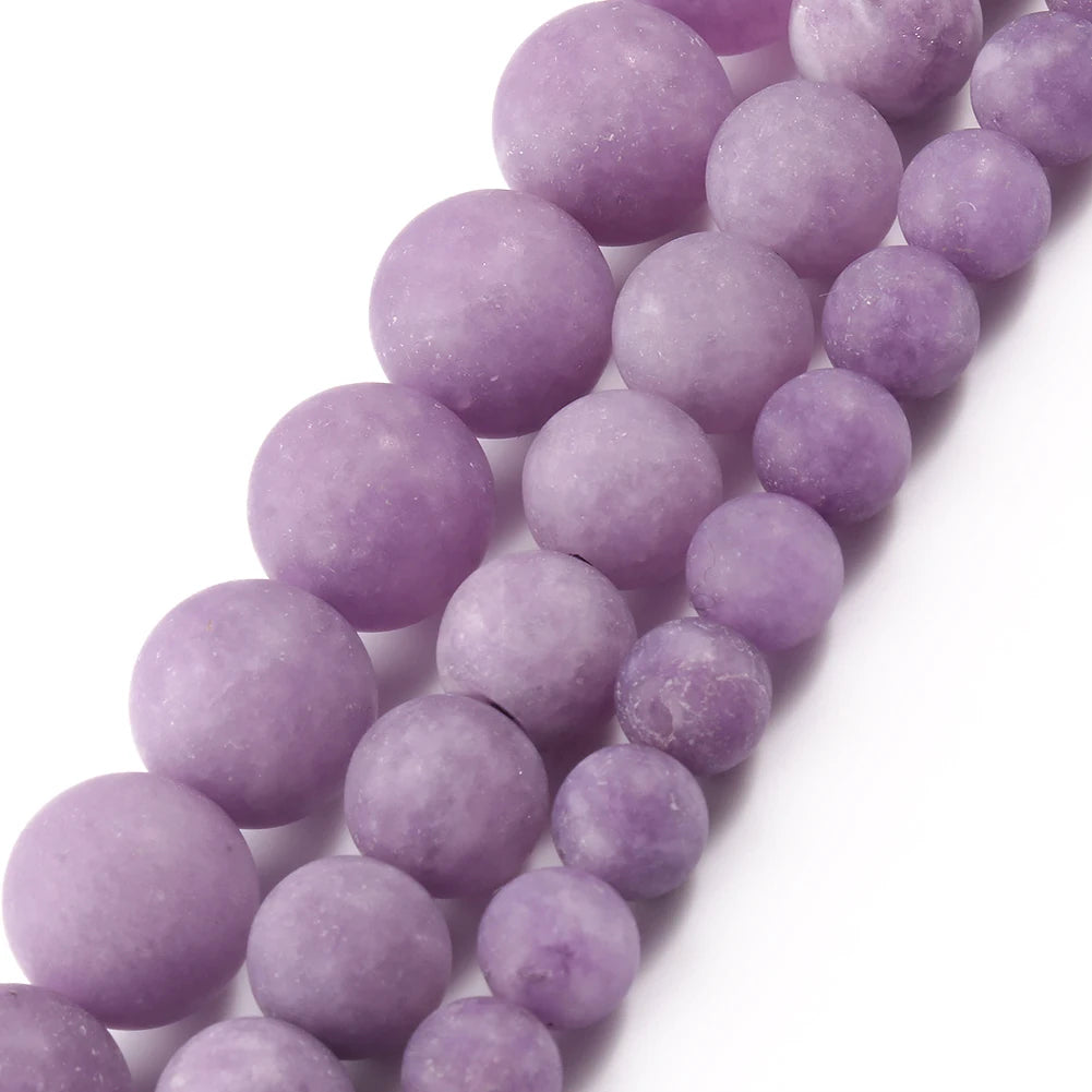 Wholesale 6/8/10MM Round Matte Frosted Purple Dyeing Jade Chalcedony Semi-Gemstone Beads for Necklace Bracelet Earring Making