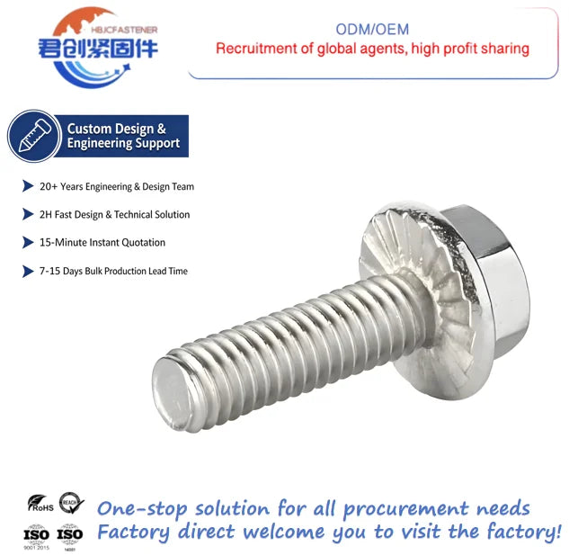 DIN 6921 Hexagon Flange Bolts Zinc Plated Finish 304 SS 20mm 16mm Length ISO ANSI Standards Box Packing M3 M4 Brass Aluminium