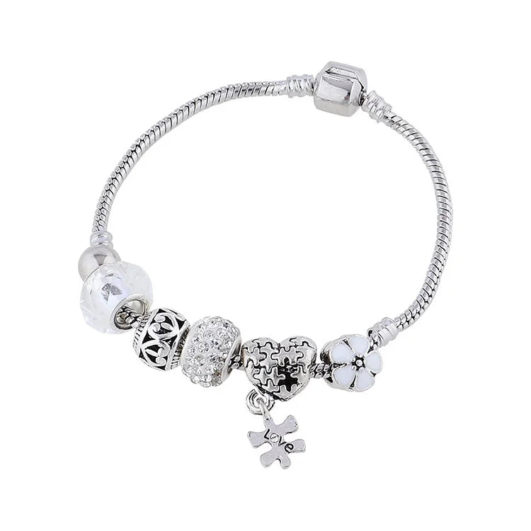 Wholesale Fashion Retro Personalized Flower Hollowed Out Love Patchwork Crystal Diamond Beaded Bracelet